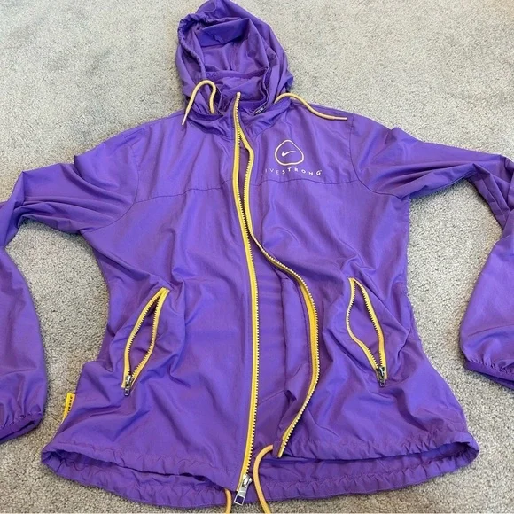 Nike Livestrong purple yellow full zip hooded athletic sports windbreaker Sz M - Picture 8 of 15